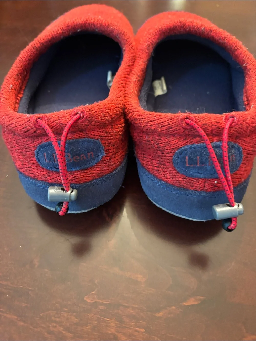 LL Bean Boy’s Red Knit Slip-On Slippers 5-6